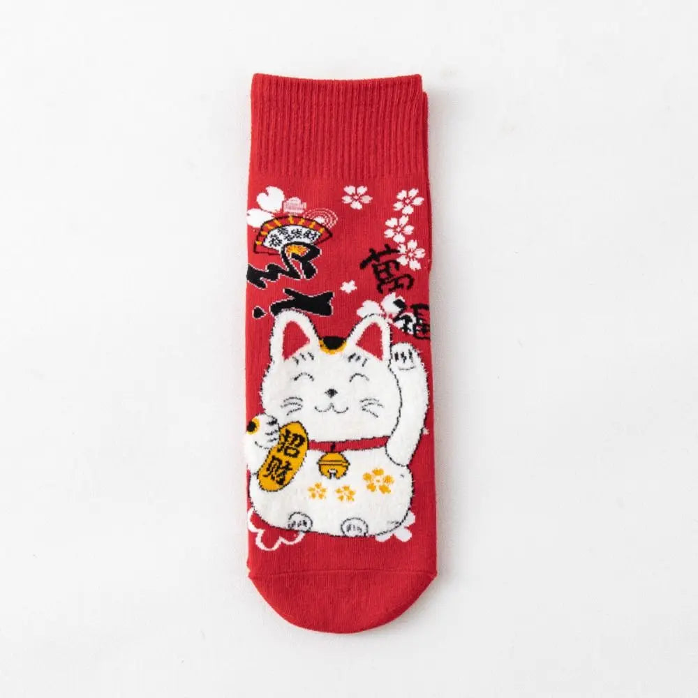 Chaussettes Maneki Neko rouge "Abondance"