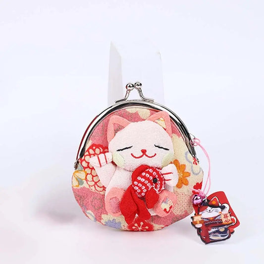 Porte monnaie Maneki Neko rose