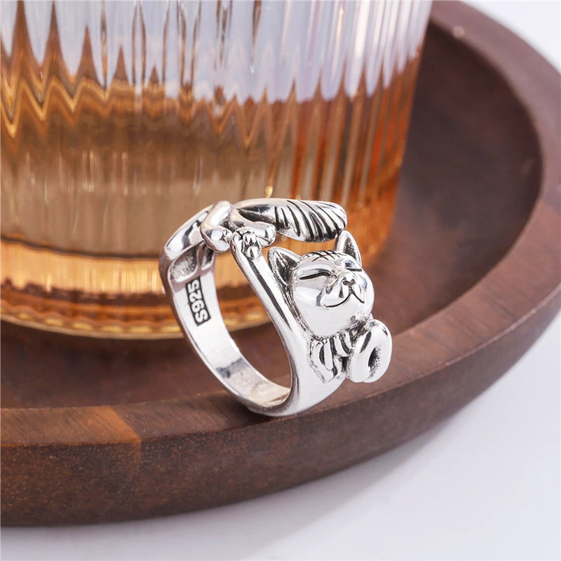 Bague en argent 925 Sterling Maneki Neko