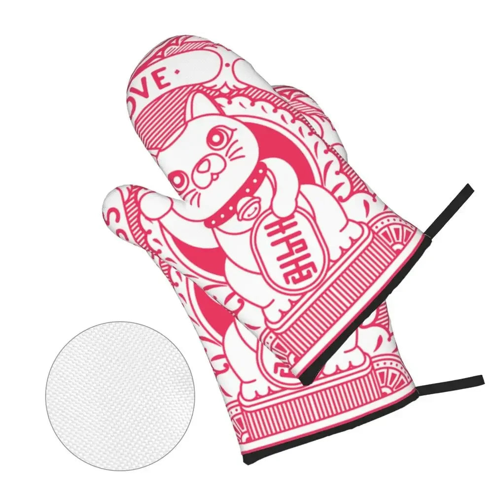 Manique de cuisine Maneki Neko rouge "Bonheur"