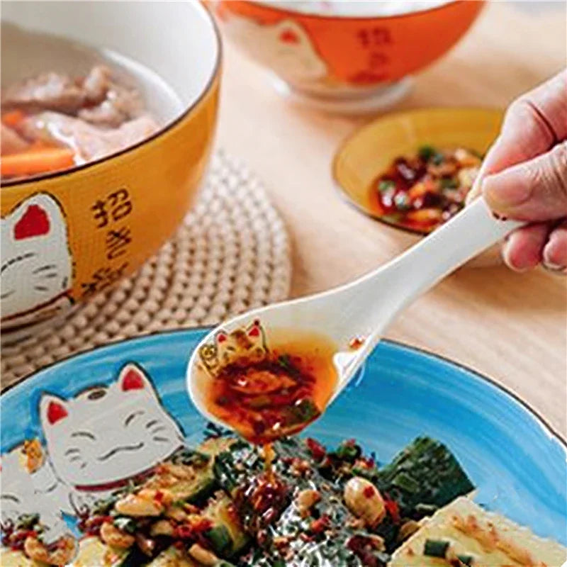 Cuillère à soupe Maneki Neko en céramique