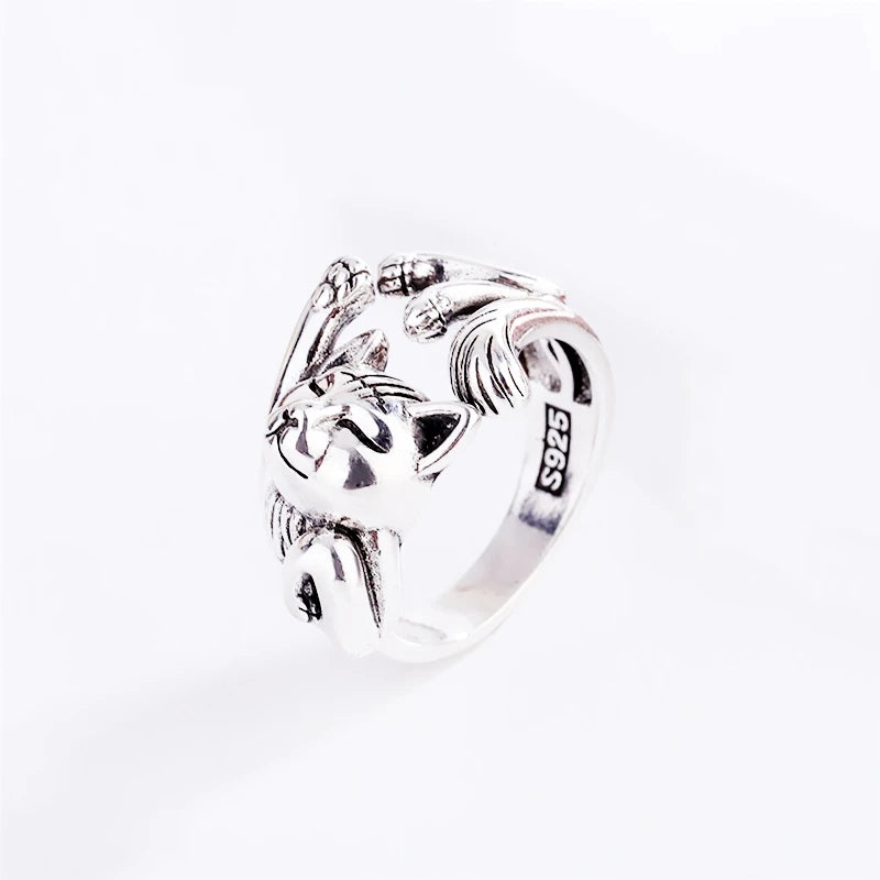 Bague en argent 925 Sterling Maneki Neko