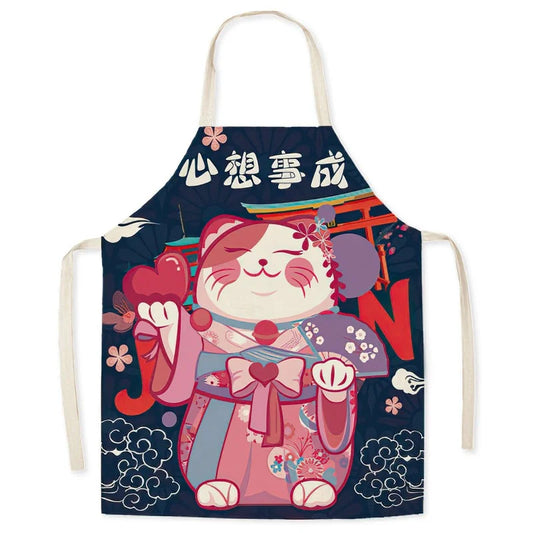 Tablier de cuisine Maneki Neko rose
