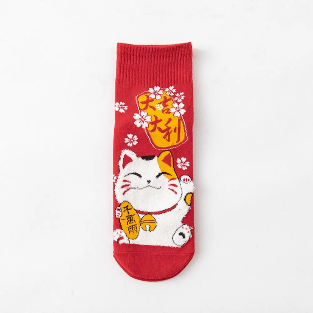 Chaussettes Maneki Neko rouge "Sérénité"