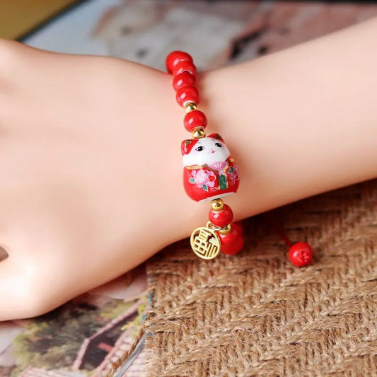 Bracelet chat japonais rouge
