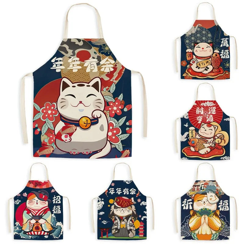 Tablier de cuisine Maneki Neko jaune