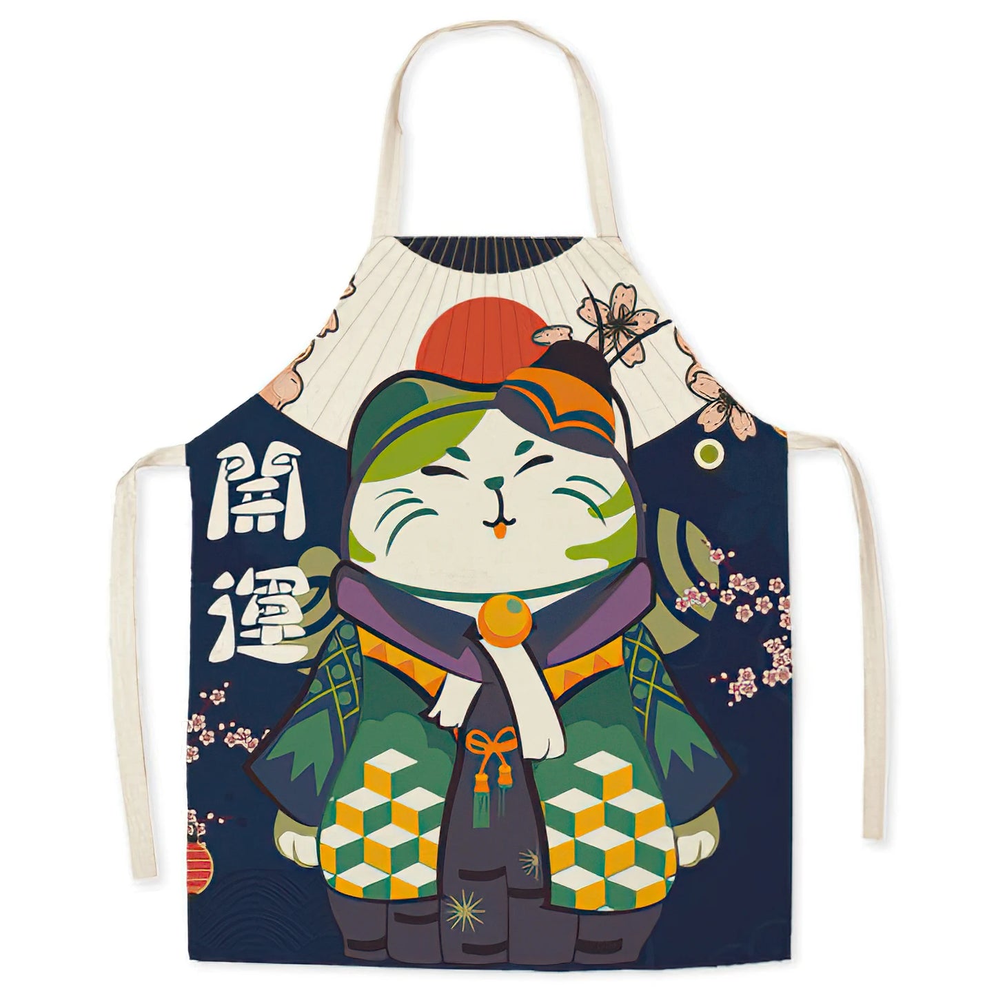 Tablier de cuisine Maneki Neko Kawaï fleurs