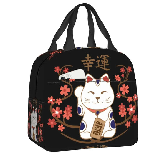 Sac isotherme Maneki Neko Noir fleurs