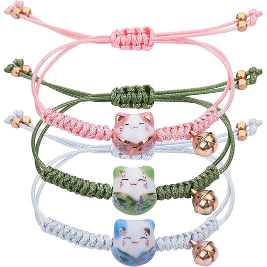 Pack de 3 bracelets Maneki Neko à clochettes