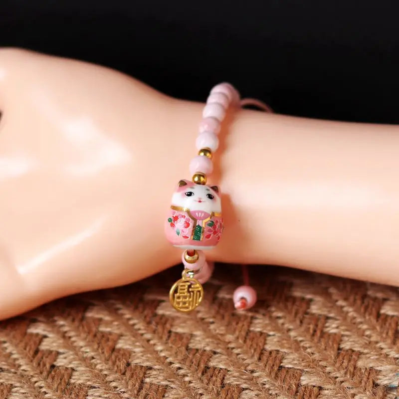 Bracelet chat japonais rose