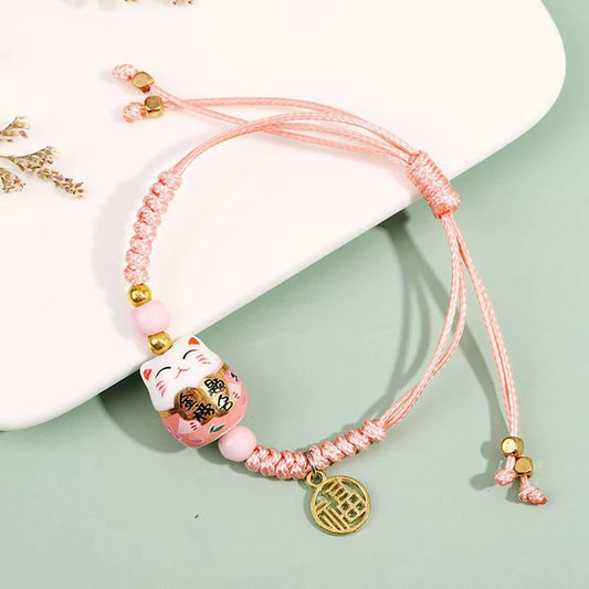 Bracelet Lucky cat rose saumon