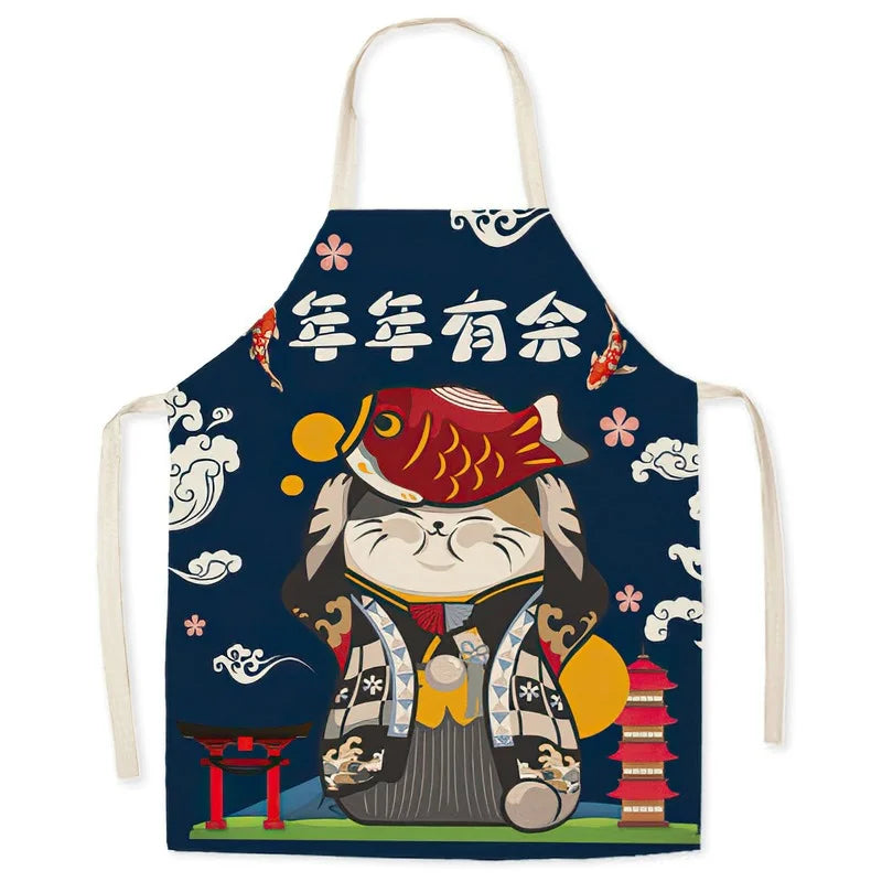 Tablier de cuisine Maneki Neko vert