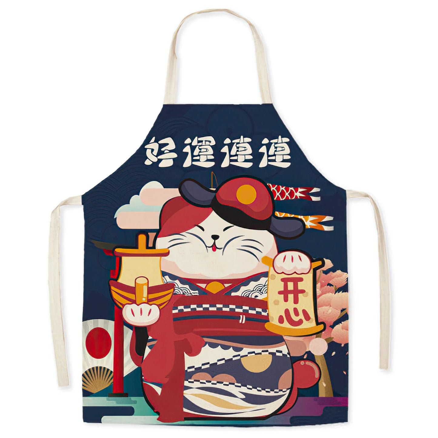 Tablier de cuisine Maneki Neko rose