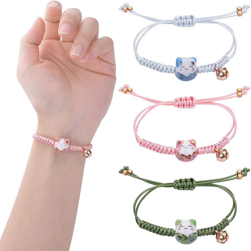 Pack de 3 bracelets Maneki Neko à clochettes