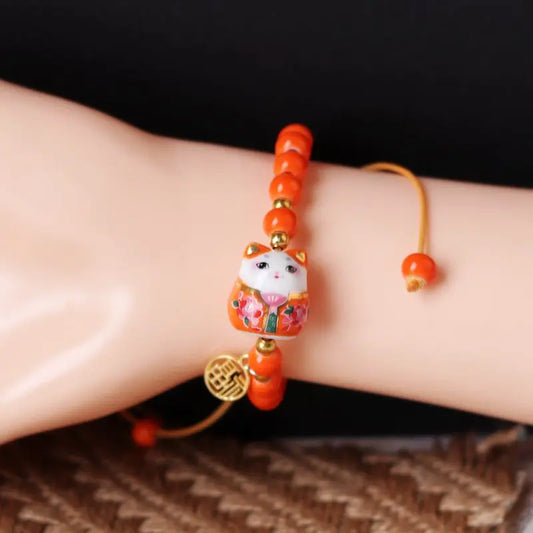 Bracelet chat japonais orange