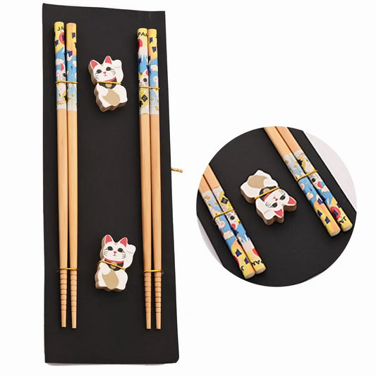 Baguette japonaises Lucky Cat en bambou réutilisables