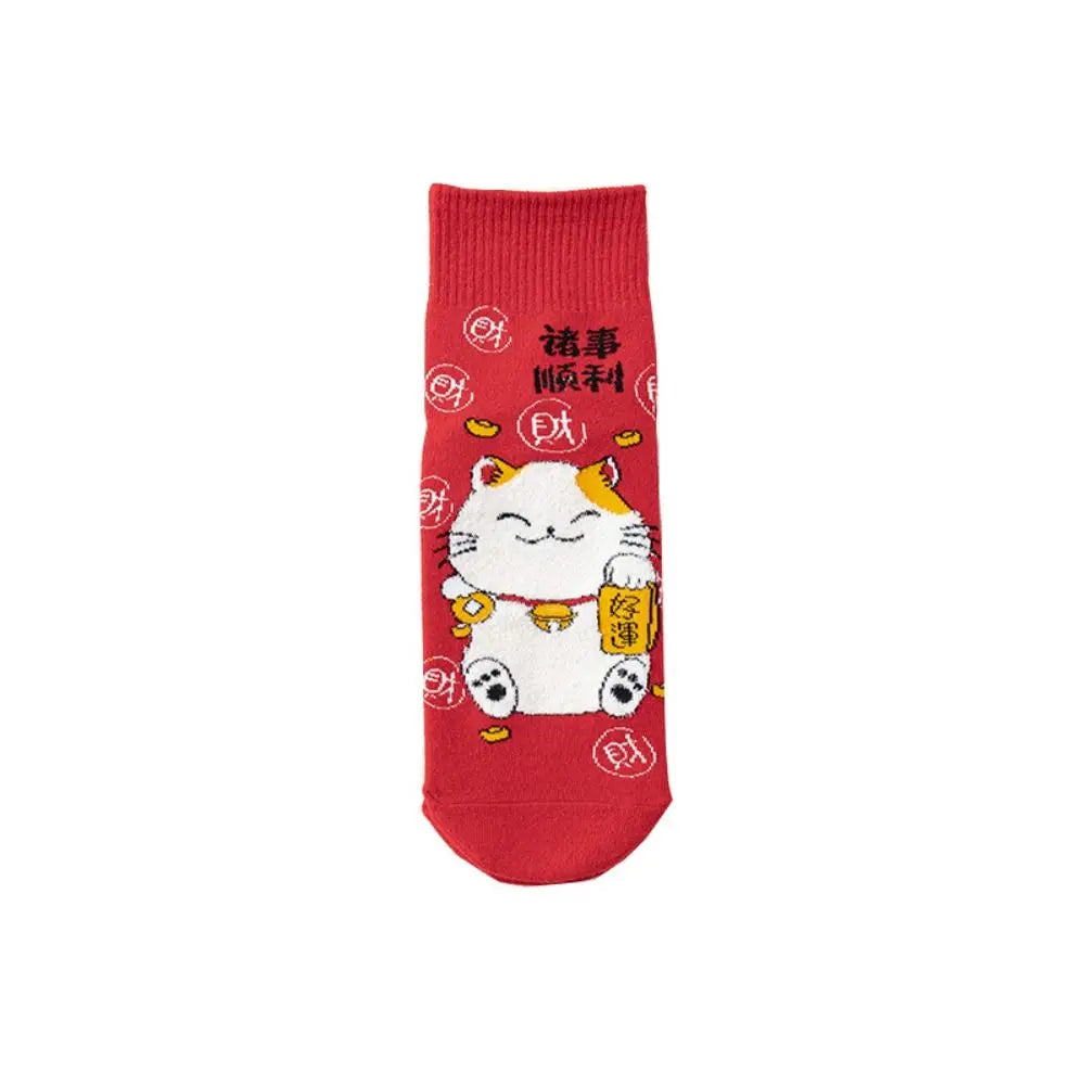 Chaussettes Maneki Neko rouge "Abondance"