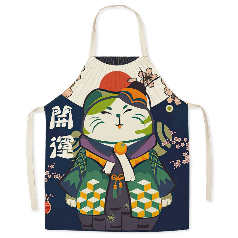 Tablier de cuisine Maneki Neko vert