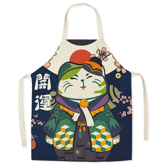 Tablier de cuisine Maneki Neko vert