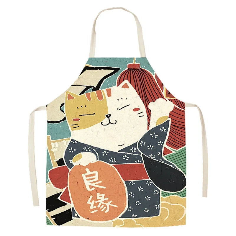 Tablier de cuisine Maneki Neko "Yukata" vert