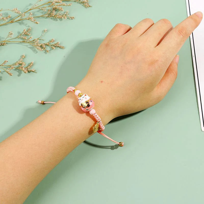 Bracelet Lucky cat rose saumon