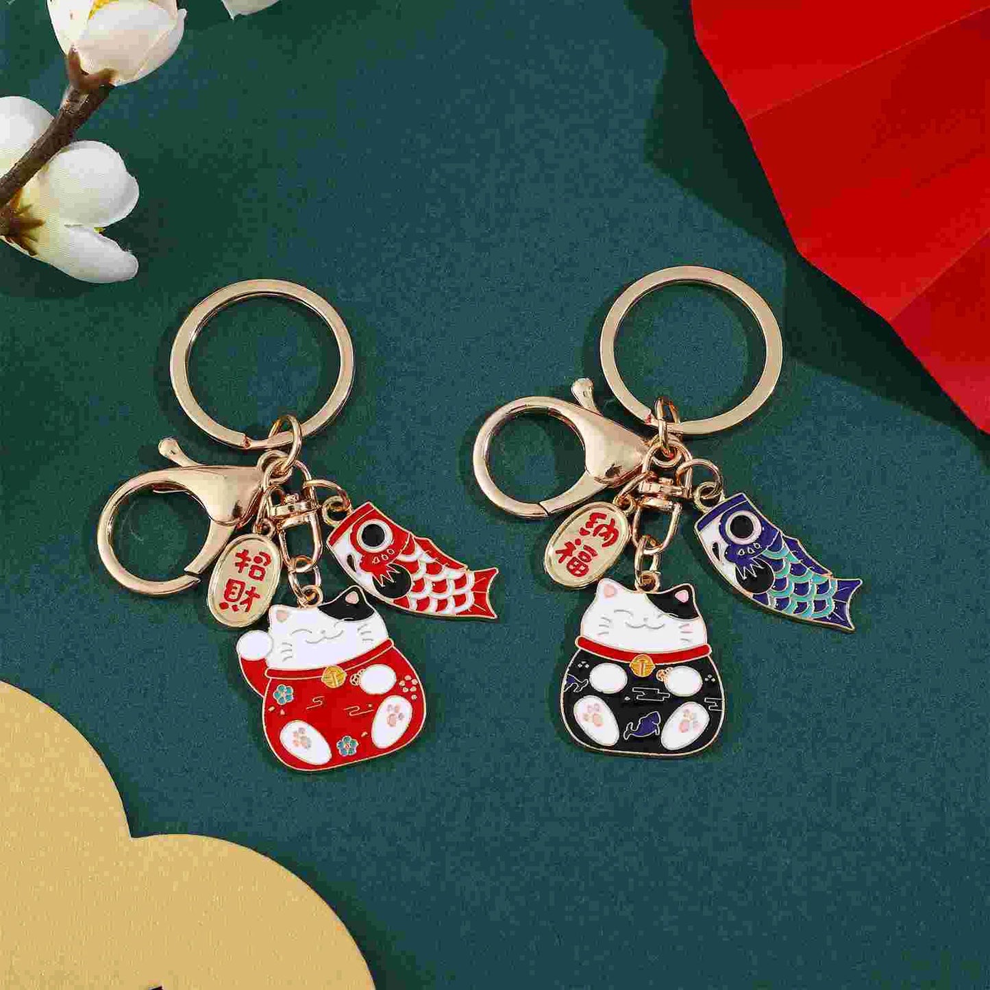 Porte clef Lucky Cat rouge