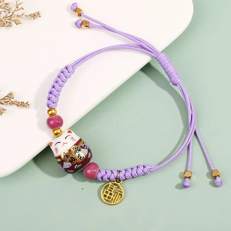 Bracelet Lucky cat mauve