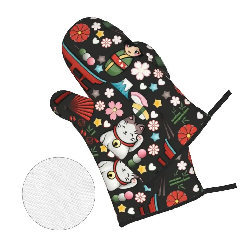 Manique de cuisine Maneki Neko noir "Japon"