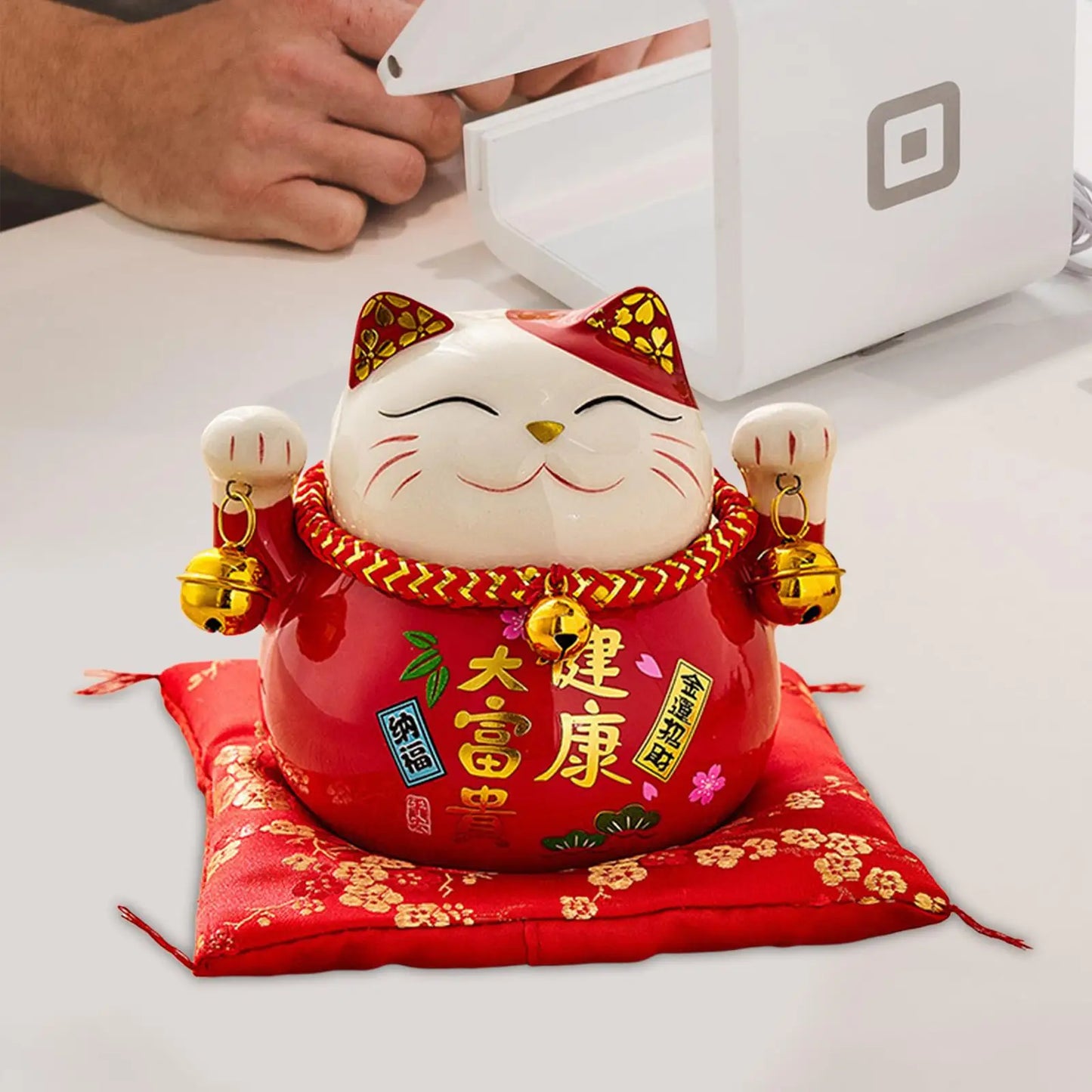 Tirelire Lucky Cat en céramique rouge "Santé"