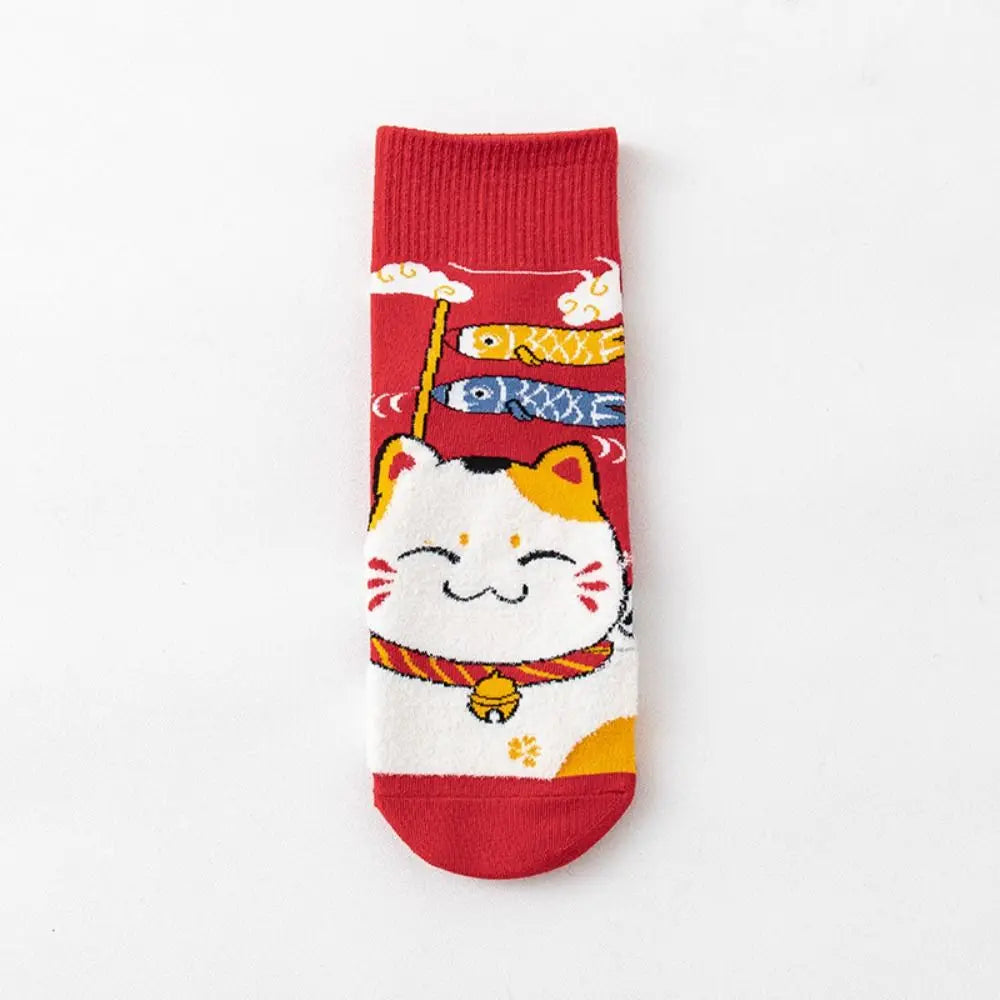 Chaussettes Maneki Neko rouge "Joie"