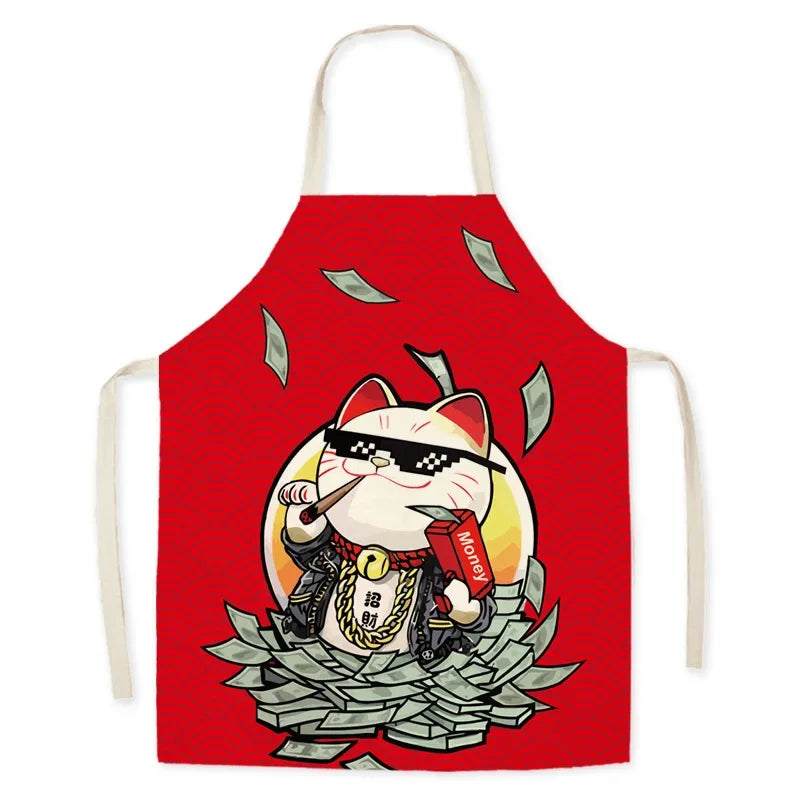 Tablier de cuisine Maneki Neko "Richesse" rouge