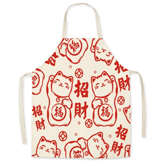 Tablier de cuisine Maneki Neko rouge
