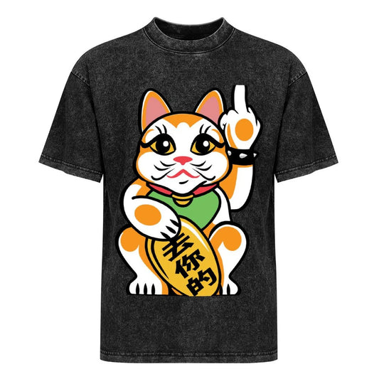 T-shirt Maneki Neko doigt d'honneur noir