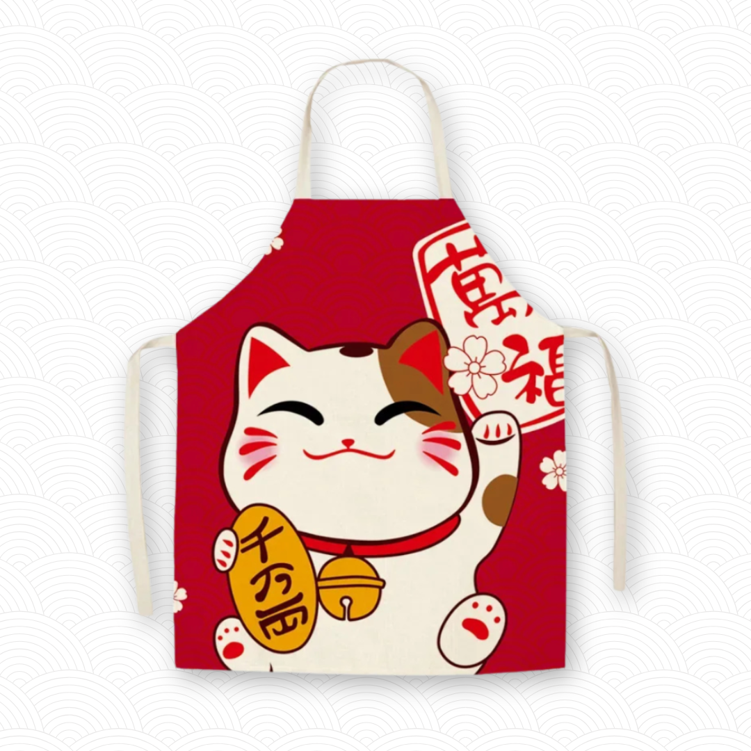 Tablier Maneki Neko kawaï rouge