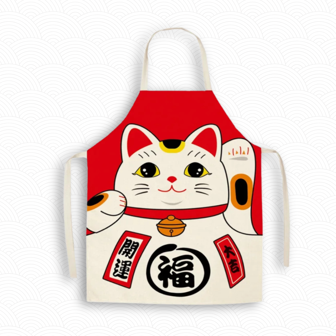Tablier de cuisine Lucky cat rouge