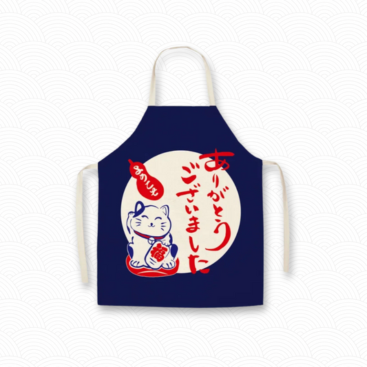 Tablier de cuisine Maneki Neko "Japon" bleu