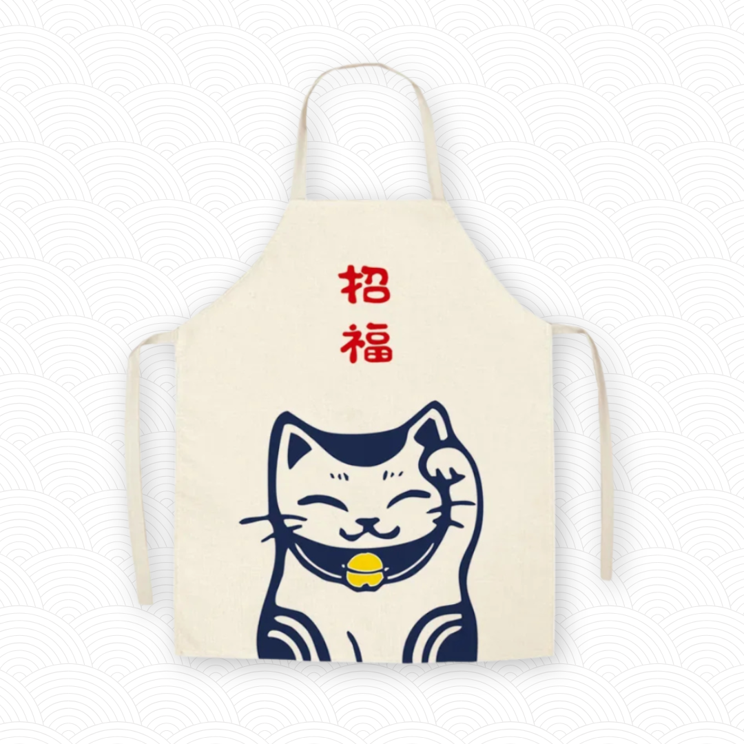 Tablier de cuisine Maneki neko bleu