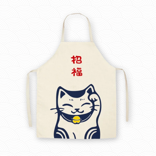 Tablier de cuisine Maneki neko bleu