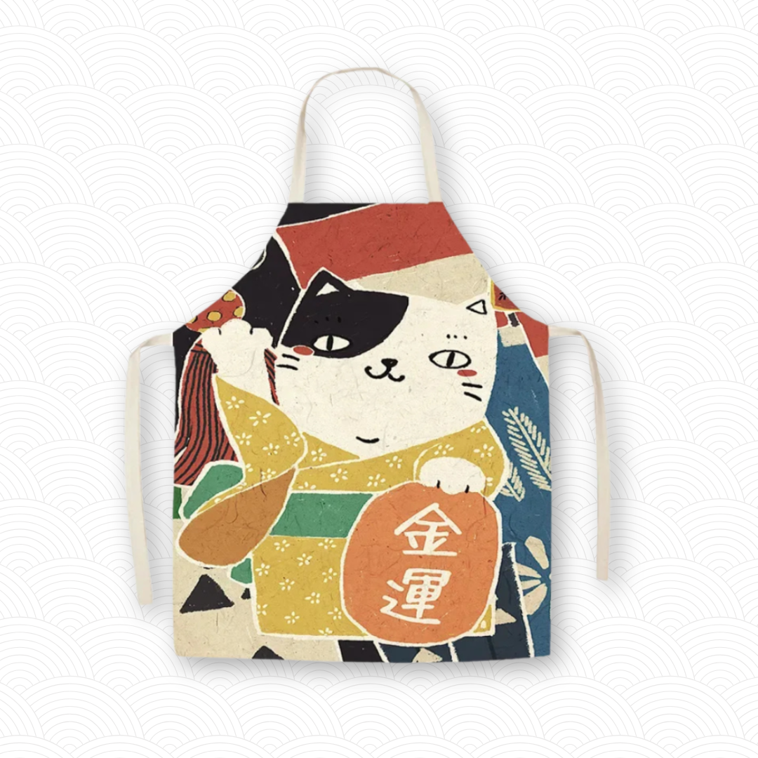 Tablier de cuisine chat "Yukata" jaune