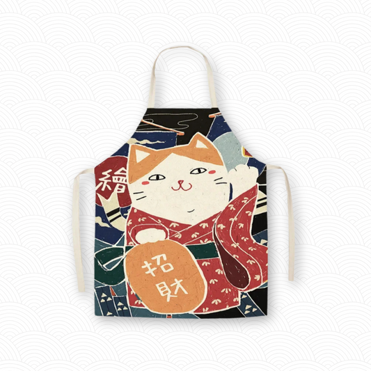 Tablier de cuisine chat "Yukata" rouge