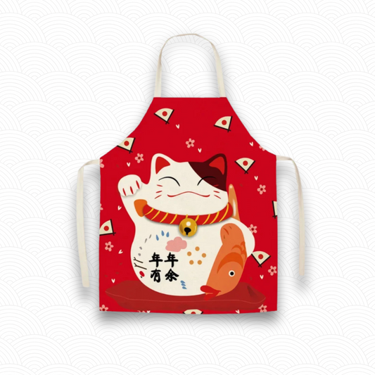 Tablier de cuisine chat porte bonheur Japonais rouge 1