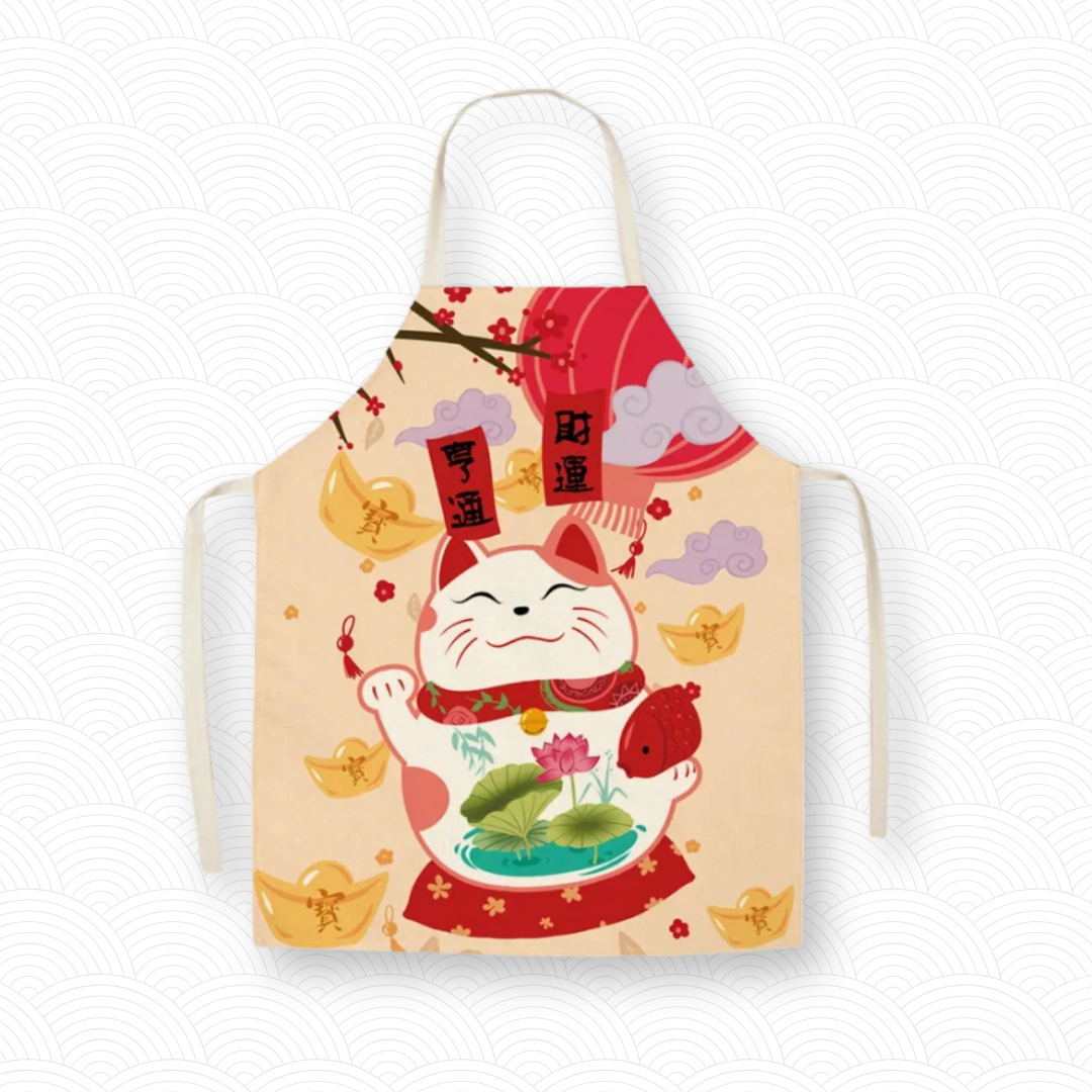 Tablier de cuisine gros chat chanceux