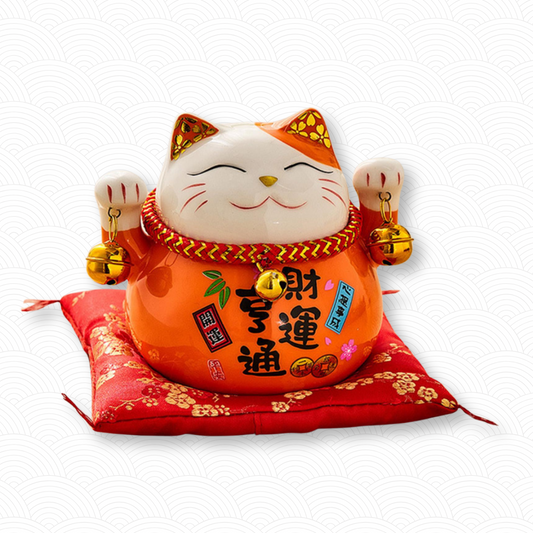 Tirelire Lucky Cat en céramique Orange "Richesse"