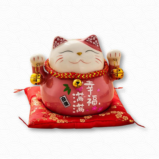 Tirelire Lucky Cat en céramique Rouge "Bonheur"