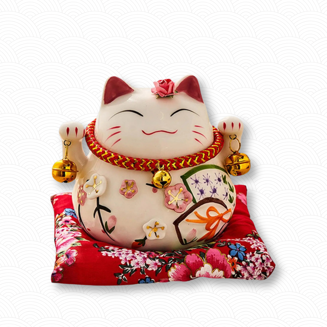 Tirelire Lucky Cat en céramique blanc "4 saisons"