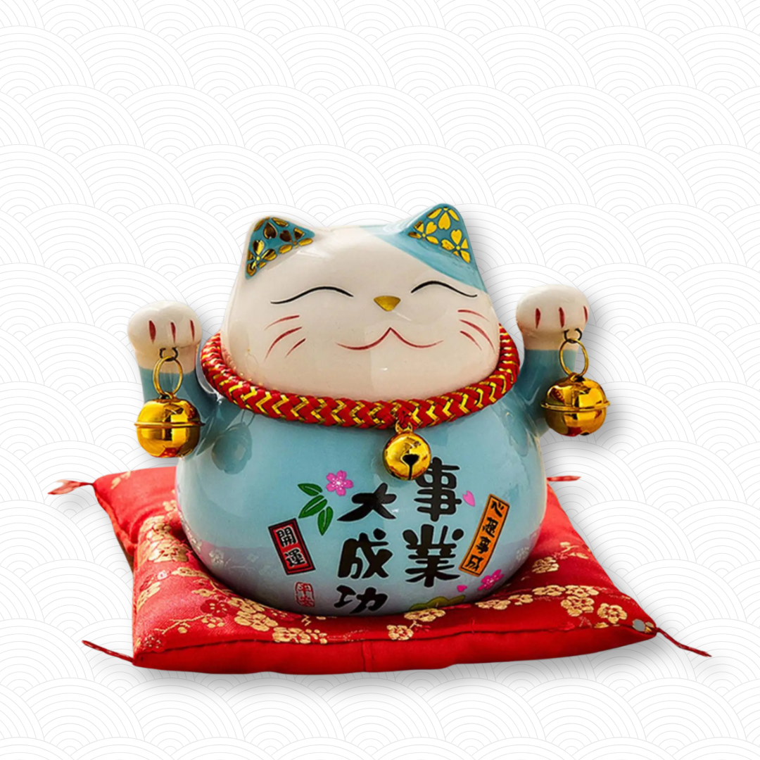 Tirelire Lucky Cat en céramique bleu clair