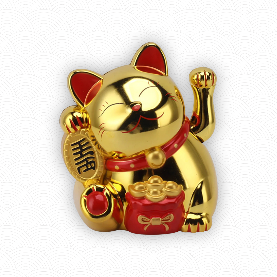 Chat de la fortune doré à piles (14 cm)