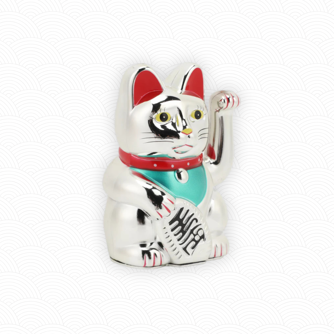 Maneki Neko classique argenté à piles