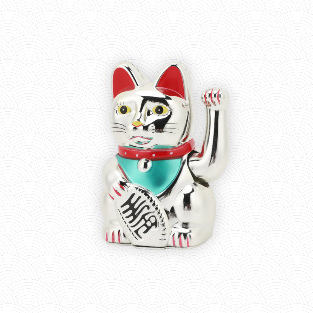 Maneki Neko classique argenté à piles