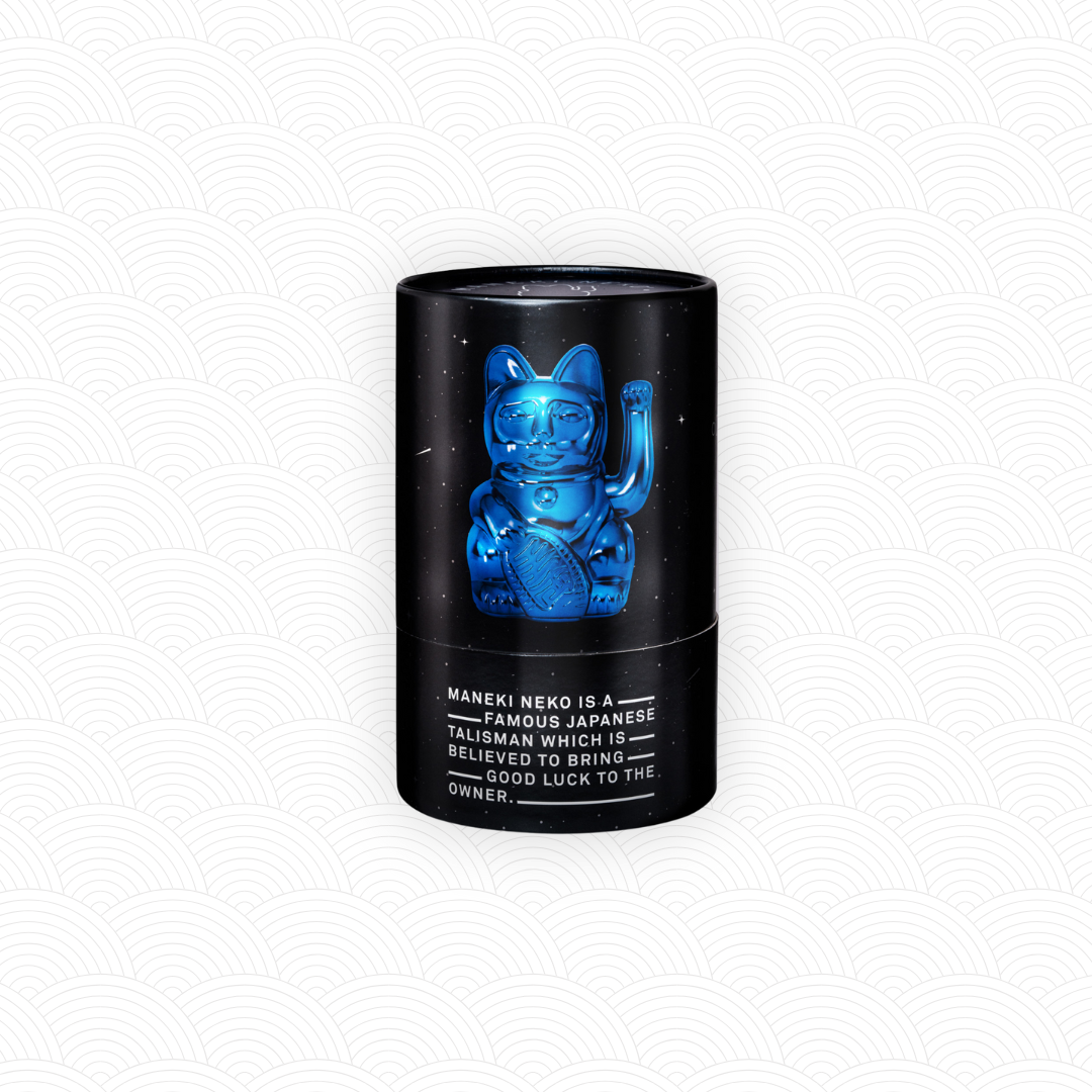 Maneki Neko "Cosmic" bleu brillant <br>Lucky cat Cosmic n°1 Earth Shiny Blue